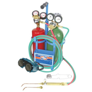 Uniweld Welding Outfit K24TB-T Includes: Welding Handle / Brazing Tips / Oxygen and Acetylene Regulator / Twin Hose / Goggles / Flint Lighter / Tank Key / Carrying Stand / Tanks Included