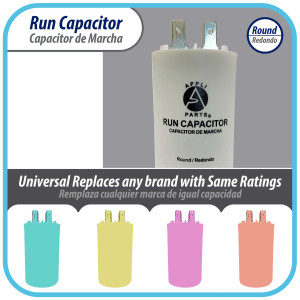 Appli Parts Run Capacitor for electric motors 15 Mfd uF (microfarads) 250VAC Plastic Case with terminals CBB60 Round Universal fit water pumps and others 3 in High 1-3/8 in Wide CON-15-250-P