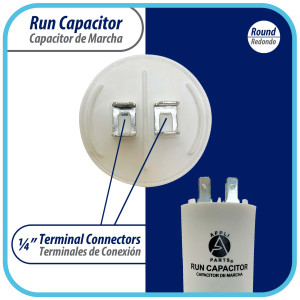 Appli Parts Run Capacitor for electric motors 60 Mfd uF (microfarads) 250VAC Plastic Case with terminals CBB60 Round Universal fit water pumps and others 4-1/4 in High 2 in Wide CON-60-250-P