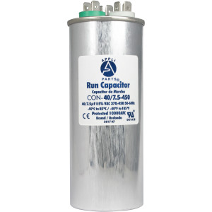 Appli Parts Dual Run Capacitor for ac 40+7.5 Mfd uF (microfarads) 370VAC or 450VAC CBB65 Round Universal fit for hvac and other applications 5-3/8 in High 2 in Wide CON-40/7.5-450 
