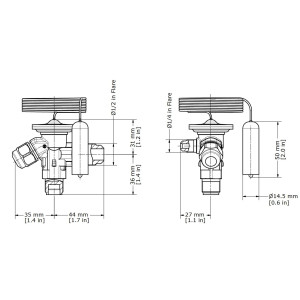 Danfoss 068Z3209 1/4 - 5.5TR Expansion Valve Body, TE 2, R22,R407C, 3/8x1/2 in, Flare, External Equalized, Single-Flow, -40 to 50 F, Capacity determined by Orifice size Sold Separately, 068Z3238