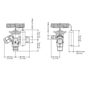 Danfoss 068Z3209 1/4 - 5.5TR Expansion Valve Body, TE 2, R22,R407C, 3/8x1/2 in, Flare, External Equalized, Single-Flow, -40 to 50 F, Capacity determined by Orifice size Sold Separately, 068Z3238