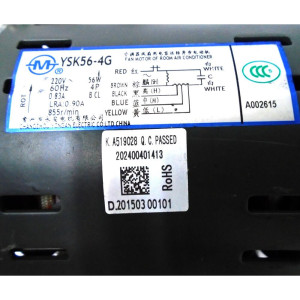 Fan Motor Indoor Unit ecox Vrf YSK56-4G YKSS-56-4-1 RoHS 220V/60Hz 56W 4p 0.83A LRA 0.90A 855rpm 202400401413 11002012002795 
Fits: EA5D25C00B