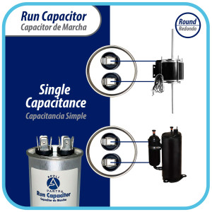 Appli Parts Run Capacitor for ac 70 Mfd uF (microfarads) 370 VAC or 450 VAC CBB65 Round Universal fit for hvac and other applications 4-3/4 in High 2 in Wide CON-70-450