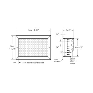 SideWall Grille 94x10 with Front Blades Parallel to the Vertical Dimension and with Square Contour Frame VHME Airguide