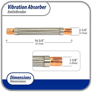 Appli Parts APVE-138 1-3/8 in Vibration Absorber Eliminator Sweat Connections 14-3/4 in Long 500 psi Max working and 3,265 psi Burst pressure
