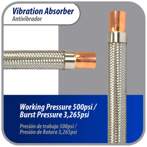 Appli Parts APVE-138 1-3/8 in Vibration Absorber Eliminator Sweat Connections 14-3/4 in Long 500 psi Max working and 3,265 psi Burst pressure