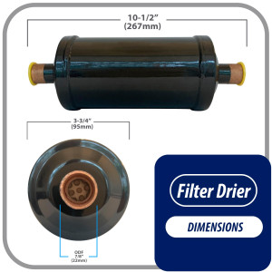 Appli Parts APFD-417S 7/8 in Liquid Line Refrigerant AC Filter Drier hvac Refrigeration 417S ODF Sweat Solder connection universal unidirectional 10-1/2 in long 3-3/4 in wide