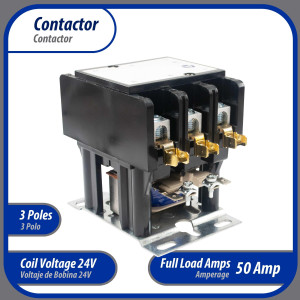 Appli Parts APAC-35024 Heavy Duty Contactor 3 Poles 50A 24V Coil Replacement for AC Compressors and Electrical Applications UL Certified E476929