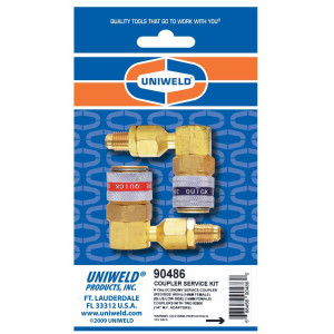 Uniweld 90486 Quick Coupler Automative Sevice Kit Compatible with R134a, with 1/4 in Adaptors. Red High Side, Blue Low side
