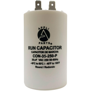 Appli Parts Run Capacitor for electric motors 35 Mfd uF (microfarads) 250VAC Plastic Case with terminals CBB60 Round Universal fit water pumps and others 3-3/8 in High 1-3/4 in Wide CON-35-250-P