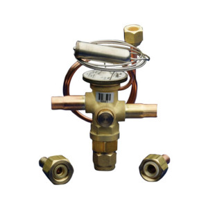 Danfoss 067L5857 5.3TR Thermostatic expansion valve, TR 6, Compatible with R22, R407C, 3/8x3/8 in Solder, ODF, 1/4 in Cap. Tube, Flare, Embossed 1-way arrow, 15 to 60 F 