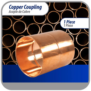 Appli Parts AP-A258 2-5/8 in Wrot Copper Coupling fitting CxC Sweat connections for refrigeration, air conditioning and plumbing applications ACR and Type L copper pipe 