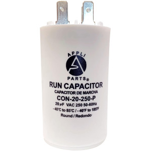 Appli Parts Run Capacitor for electric motors 20 Mfd uF (microfarads) 250VAC Plastic Case with terminals CBB60 Round Universal fit water pumps and others 3-1/8 in High 1-5/8 in Wide CON-20-250-P