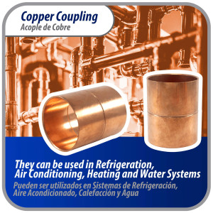 Appli Parts AP-A218 2-1/8 in Wrot Copper Coupling fitting CxC Sweat connections for refrigeration, air conditioning and plumbing applications ACR and Type L copper pipe 