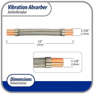 Appli Parts APVE-118 1-1/8 in Vibration Absorber Eliminator Sweat Connections 13 in Long 450 psi Max working and 3,265 psi Burst pressure