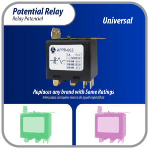 Appli Parts APPR-063 Potential Relay 063, Coil Voltage 170 V, Min Pick up 139 V, Max Pick up 153 V, Max Drop Out 55 V, 50/60 Hz Universal replacement for HVAC and Refrigeration units