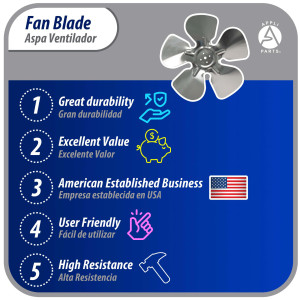 Appli Parts APFB-A10CCW Aluminum Fan Blade 10 in, 250 mm, CCW, 22 degrees, hubless 5 holes, 5 wings