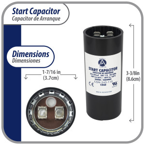 Appli Parts CON-243-110 Motor Start Capacitor 243-292 MFD uF, 110-125 VAC. Universal for Electric Motor Applications, 1.44 in Wide, 3.38 in Height