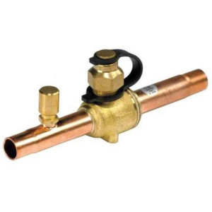 Danfoss Shut Off Ball Valve 7/8in ODF GBC 22s Multiple Refrigerant MWP 650psi WT -40F to 300F with 1/4in SAE schrader Valve Bi-Flow 009L7065 Replaces 009G8065, 009L8065, 009G7055, 009L7055