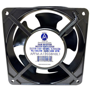 Appli Parts APFM-A12038HBL1 22/21 W Axial Muffin Fan Motor, 110 V, 50/60 Hz, 0.24/0.23 A, 90/100 CFM, 2600/3000 rpm, Universal replacement for cooling and ventilation, 42/44 dB, 120x120x38mm 