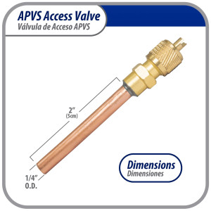 Appli Parts APVS-14142K10 10 Pack 1/4 in SAE Access Schrader Valve x 1/4 ODF x 2 in Copper Stem with Valve Core and Cap with gasket and core remover for AC and refrigeration systems