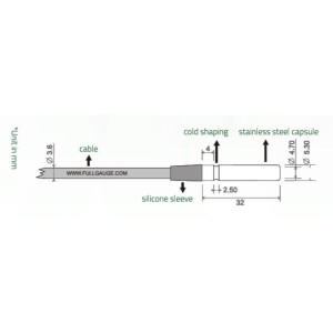 Full Gauge SB-19 Temperature Sensor 8.2 ft (2.5 m), Rollerbag type, NTC Sensor with thermoplastic polyester cable and covered with a stainless steel shell. Operating Temp -58 to 221 F (-50 to 105 C)