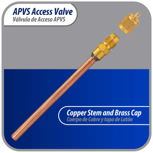 Appli Parts APVS-143162 1/4 in SAE Access Schrader Valve x 3/16 ODF x 2 in Copper Stem with Valve Core and Cap with gasket and core remover for AC and refrigeration systems