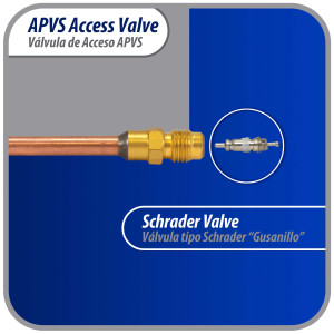 Appli Parts APVS-143162 1/4 in SAE Access Schrader Valve x 3/16 ODF x 2 in Copper Stem with Valve Core and Cap with gasket and core remover for AC and refrigeration systems