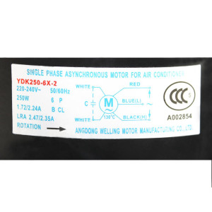 Motor single phase Asynchronous 220-240V 50/60hz 250w 1.72/2.24a YDK250-6X-2 YKS-250-6-30 RoHS 202400401088 11002012000617
Fits: ecox NAHU048C10B midea MVB-48CW-N Lenox SA-KF140V/X-B