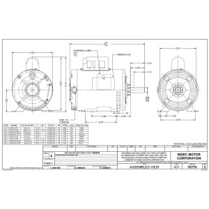 US Motors D2C1J14 2 HP 3600 rpm, 115/208-230 V, 60 Hz, 1 Ph, 1 shaft, ODP, 1 speed, Reversible Rotation, Frame 145T, C063HZL5215012B