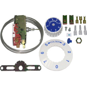 Appli Parts APRT-1013 Refrigeration Thermostat VP4 Type, 1 Door Refrigerator, Push Button, Warm Cut-In -3 C, Warm Cut-Out -10 C, Cold Cut-Out -24 C, Capillary Tube 1200 mm