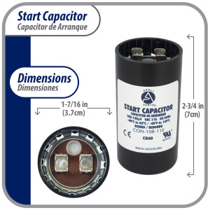 Appli Parts CON-108-110 Motor Start Capacitor 108-130 MFD uF, 110-125 VAC. Universal for Electric Motor Applications, 1.44 in Wide, 2.75 in Height