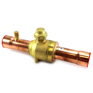 Danfoss 009L7057 1-3/8in Shut Off Ball Valve ODF GBC 35s Multiple Refrigerant MWP 650psi WT -40F to 300F with 1/4in SAE Schrader Valve Bi-Flow