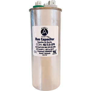 Appli Parts Dual Run Capacitor for ac 45+7.5 Mfd uF (microfarads) 370VAC CBB65 Round Universal fit for hvac and other applications 2 in Wide 5-3/8 in Height CON-45/7.5-370-R

