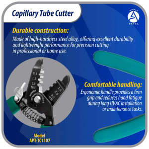 Appli Parts APT-TC1107 Capillary Tube Cutter for Copper up to 1/8 in 3 mm, Professional HVAC and DIY Tool, compatible with soft metals