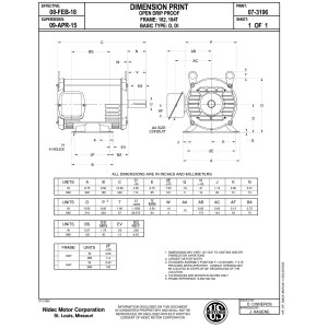 US Motors 3 hp 1770 rpm, 208-230 V/460 V, 3ph/60 hz ODP, D3p2d, Replace York S1-02419623717