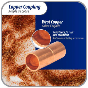 Appli Parts AP-A014 1/4 in Wrot Copper Coupling fitting CxC Sweat connections for refrigeration, air conditioning and plumbing applications ACR and Type L copper pipe