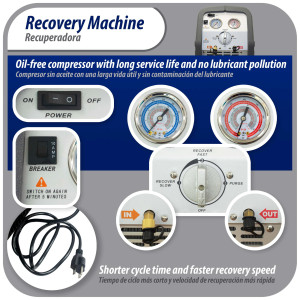 Appli Parts APRRM-121 1/2 Hp Refrigerant Recovery Machine for hvac freon reclaim 110 V, 60 Hz Portable Universal application works with multiple refrigerant includes filter drier and hose