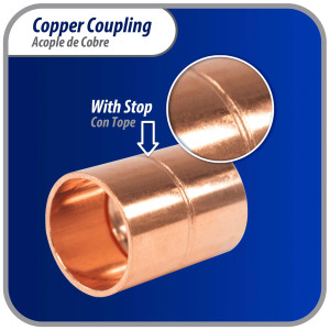 Appli Parts AP-A012 1/2 in Wrot Copper Coupling fitting CxC Sweat connections for refrigeration, air conditioning and plumbing applications ACR and Type L copper pipe
