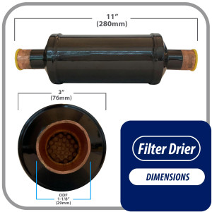 Appli Parts APFD-309S 1-1/8 in Liquid Line Refrigerant AC Filter Drier hvac Refrigeration 309S ODF Sweat Solder connection universal unidirectional 11in long 3in wide
