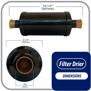 Appli Parts APFD-419S 1-1/8 in Liquid Line Refrigerant AC Filter Drier hvac Refrigeration 419S ODF Sweat Solder connection universal unidirectional 10-1/2 in long 3-3/4 in wide