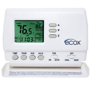 Ecox Single Stage Programable Thermostat Programmable, Cooling and Heating, 24 Volts or Battery Operated