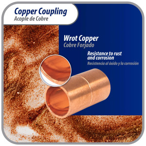 Appli Parts AP-A038 3/8 in Wrot Copper Coupling fitting CxC Sweat connections for refrigeration, air conditioning and plumbing applications ACR and Type L copper pipe