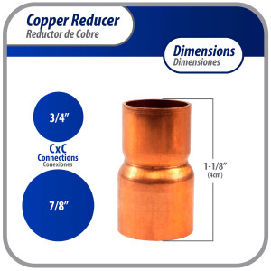 Appli Parts AP-R078034 7/8x3/4 in Reducing Bushing Copper pipe fittings C x C Sweat connections for refrigeration, air conditioning and plumbing applications ACR and Type L copper pipe