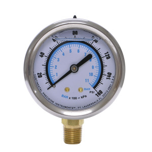 Uniweld GSL314-3 2.5 in Liquid Filled Gauge (Glycerine), 1/4 in NPT Mount, 0-160 psi, 0-11 Bar Uniweld GSL314-3 2.5 in Liquid Filled Gauge (Glycerine), 1/4 in NPT Mount, 0-160 psi, 0-11 Bar