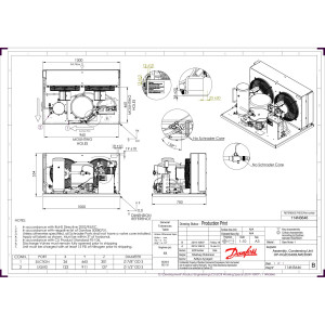 Danfoss HGZC0400UWE300R Condensing Unit Copper Coil Aluminum Fins 4HP MBP 460V/3Ph/60Hz R404A, R452A, R134a, R448A, R449A POE Oil 2 Fans with Reciprocating Compressor MTZ50-4 114N3646