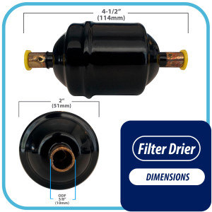 Appli Parts APFD-053S 3/8 in Liquid Line Refrigerant AC Filter Drier hvac Refrigeration 053S ODF Sweat Solder connection universal unidirectional 4-1/2 in long 2 in wide Appli Parts APFD-053S 3/8 in Liquid Line Refrigerant AC Filter Drier hvac Refrigeration 053S ODF Sweat Solder connection universal unidirectional 4-1/2 in long 2 in wide