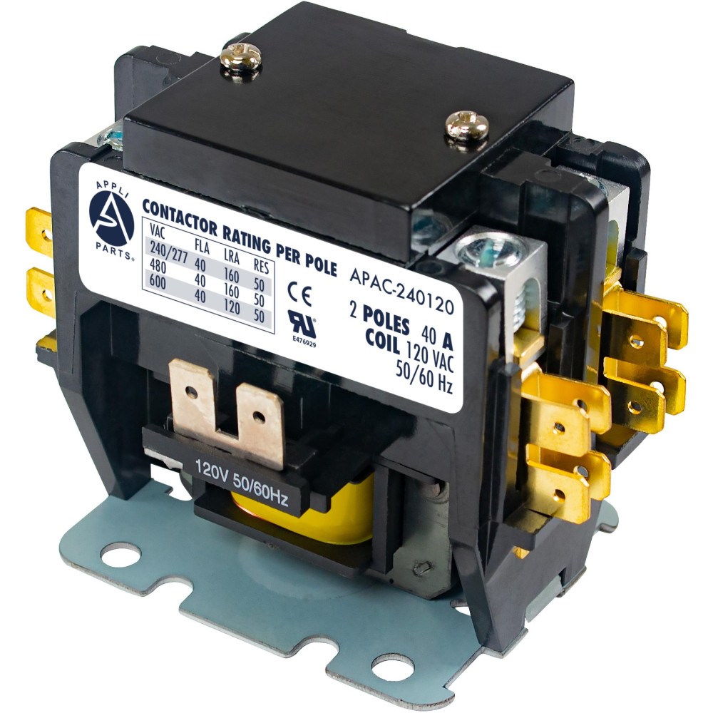 Appli Parts APAC-240120 Heavy Duty Contactor 2 Poles 40A 120V Coil Replacement for AC Compressors and Electrical Applications UL Certified E476929 Appli Parts APAC-240120 Heavy Duty Contactor 2 Poles 40A 120V Coil Replacement for AC Compressors and Electrical Applications UL Certified E476929
