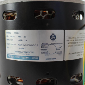 Appli Parts APFM-5461 1/6 - 1/2 Hp Fan Motor, 230 V, 60 Hz, 3.9 A, 1075 rpm, 4 speed, Ball Baring, Reversible Rotation, Rescue type for Evaporator 1 Shaft, 10 mfd/370 VAC capacitor Certified UL E486336 replaces 5461 and others Appli Parts APFM-5461 1/6 - 1/2 Hp Fan Motor, 230 V, 60 Hz, 3.9 A, 1075 rpm, 4 speed, Ball Baring, Reversible Rotation, Rescue type for Evaporator 1 Shaft, 10 mfd/370 VAC capacitor Certified UL E486336 replaces 5461 and others